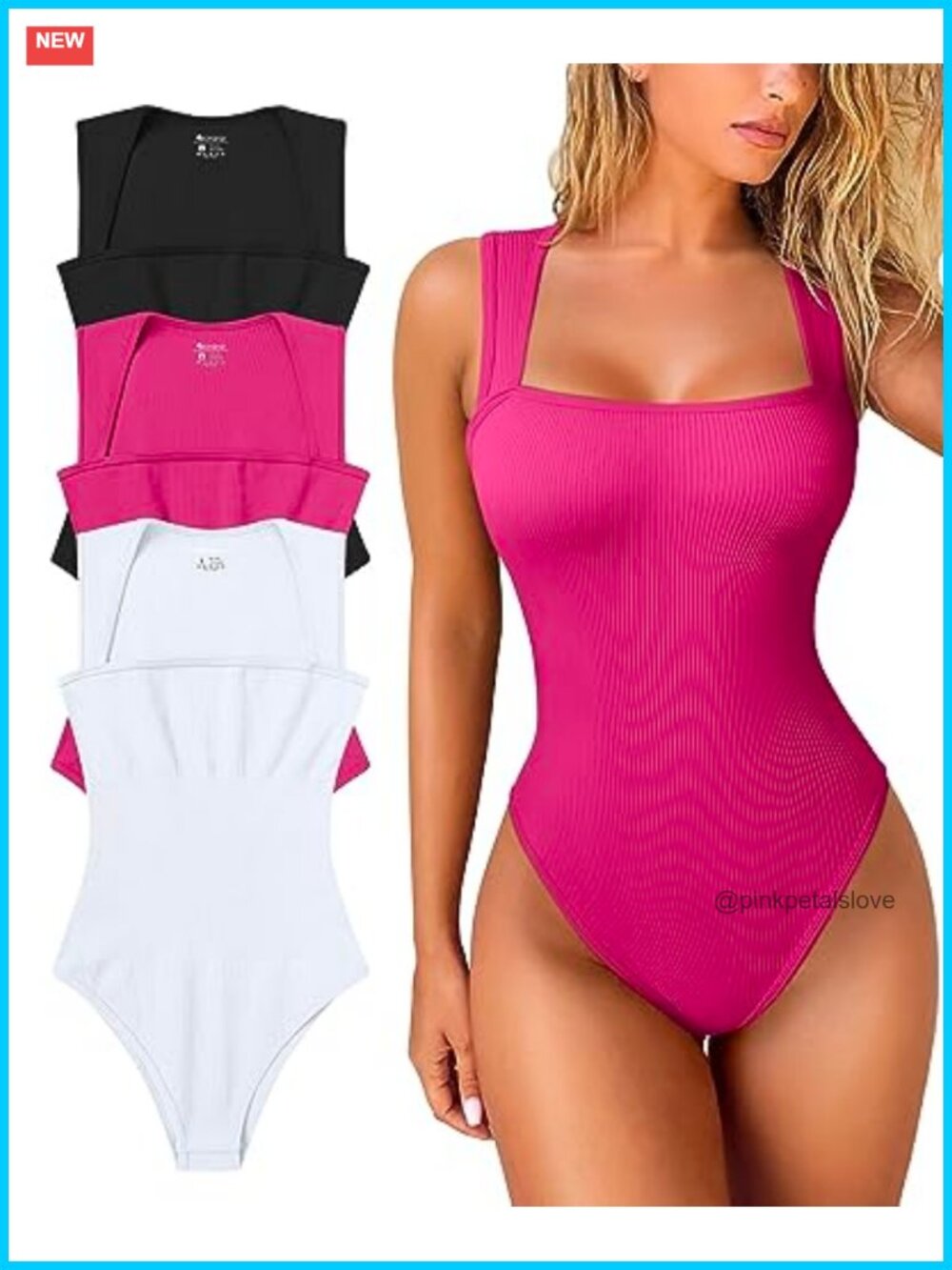 3 Piece Square Neck Sleeveless Bodysuit Set Ribbed Seamless Stretchy Snap